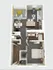 Modern 3D floor plan showcasing a cozy apartment with one bedroom, open living and dining area, stylish kitchen, and private balcony.