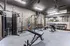 Modern apartment gym with high-end equipment, free weights, and a spacious layout for workout enthusiasts.