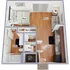 Inviting Studio apartment floor plan featuring a cozy living area, modern kitchen, and sleek bathroom, designed with stylish wood flooring and ample storage space.