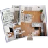 Modern furnished apartment floor plan featuring a cozy bedroom, open-concept living and kitchen area, and a stylish bathroom. Ideal for functional living with designated spaces for relaxing and cooking.