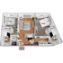 Inviting floorplan featuring 2 spacious bedrooms, a modern open-concept kitchen, cozy living room, and luxurious bathrooms, perfect for roommates!.