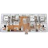 Expansive furnished floorplan highlighting 3 cozy bedrooms, modern kitchen, and inviting living room with elegant wood flooring.