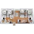 Modern furnished floorplan showcasing four bedrooms, two bathrooms, spacious living area labeled 'Relax,' and a contemporary kitchen labeled 'Cook.'