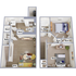 Contemporary two-story floor plan featuring a spacious living area, designated dining zone, modern kitchen, and cozy wash area on the first floor. The second floor boasts two comfortable bedrooms, ample storage spaces, and stylish bath facilities.