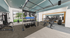 Modern fitness center with state-of-the-art equipment, including weight racks, cycling machines, and open space for workouts in a bright, inviting setting.