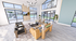 Luxurious living room with chic modern decor, large windows showcasing a stunning pool view, and a cozy seating area beneath a stylish chandelier.