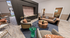 Chic modern living room with stylish furniture, patterned decor, and natural light.