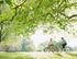 Two people enjoying a scenic bike ride under lush green trees in a sunlit park.