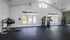Luxurious apartment gym with modern exercise equipment, large windows, and ample natural light.