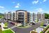 Modern apartment complex with sleek architecture, featuring spacious balconies set against a vibrant blue sky.