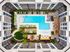 Luxurious aerial view of a contemporary apartment complex with a stunning central swimming pool, elegant lounge areas, and vibrant greenery for relaxation.