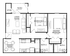 Modern floor plan showcasing a spacious two-bedroom apartment with a California King master suite, open living room, and versatile kitchen. Includes a cozy dining area, two bathrooms, and patio access.