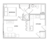 Modern 1-bedroom apartment floor plan featuring an open living area, sleek kitchen, and cozy bathroom.