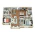 Modern 3D floor plan highlighting two spacious bedrooms, a stylish open kitchen, and an inviting living area with elegant wood flooring.