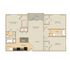 Elegant 3-bedroom apartment floor plan featuring a spacious living and dining area, modern kitchen, and private patio.