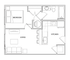 Chic one-bedroom apartment floor plan with open living area, modern kitchen with island, and a sleek bathroom layout.