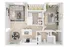 Chic floor plan with a spacious bedroom, inviting open-concept living area, modern kitchen, and cozy patio or sunroom.