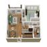 Charming 3D floor plan featuring a cozy 1-bedroom layout with an open living area, modern kitchen, and stylish bathroom.