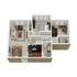 Charming 3D floor plan showcasing a cozy apartment with 2 bedrooms, inviting living area, and a modern kitchen.