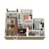Inviting 3D floor plan displaying two cozy bedrooms, a modern open-plan living and dining area, and a fully equipped kitchen.