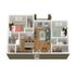 Modern 3D floor plan showcasing 2 cozy bedrooms, an elegant living area, and a sleek kitchen with dining space.