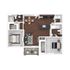Contemporary 2D floor plan featuring two spacious bedrooms, modern kitchen with island, open-concept living area, and two elegant bathrooms, perfect for stylish living.