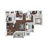 Modern apartment floor plan showcasing 3 bedrooms, spacious open-plan living and dining area, contemporary kitchen, and two luxurious bathrooms.