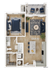 Chic 1-bedroom apartment floor plan featuring an open living area, modern kitchen with island, stylish bathroom, and a cozy balcony. Unit A1 offers a comfortable and efficient layout.