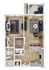 Modern 1-bedroom apartment floor plan featuring a spacious living area, open kitchen with an island, cozy balcony, and convenient walk-in closet.