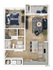 Modern floor plan of Unit A3 showcasing a spacious 1-bedroom layout with an open-concept living area, contemporary kitchen, cozy balcony, and elegant bathroom.