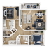 Modern 2D floor plan for Unit B2A featuring 2 spacious bedrooms, a well-appointed open kitchen with island seating, elegant dining area, cozy living room, and sleek bathrooms.