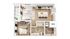 Modern apartment floor plan showcasing a stylish layout with 1 bedroom, spacious living area, sleek kitchen with island, and private balcony. Includes convenient amenities like washer/dryer and mechanical room.