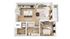 Chic 3D floor plan showcasing a modern 1-bedroom apartment with an open living space, sleek kitchen, and private balcony.