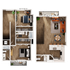 Modern split-level floor plan showcasing 2 bedrooms, a chic open-concept living room with dining area, and a contemporary kitchen. Cozy balcony, spacious closets, and two elegant bathrooms complete this stylish apartment.