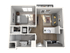 Modern floor plan showcasing a cozy 1-bedroom apartment with a spacious open-concept living area and sleek kitchen.