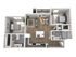 Chic 3D floor plan showcasing 2 bedrooms, elegant open living and dining area, modern kitchen, and spacious bathroom.