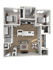 Elegant floor plan showcasing 2 bedrooms, a modern kitchen with island, cozy living area, and stylish dining space, complete with two bathrooms and ample closet space.