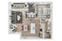 Modern 1-bedroom apartment floor plan featuring an open-concept living and dining area, spacious kitchen, and private balcony.