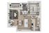 Contemporary 2D floor plan with spacious bedroom, modern kitchen, open-concept living and dining area, and cozy balcony for relaxation.