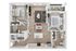 Modern 2D apartment floor plan showcasing two spacious bedrooms, an open living and dining area, sleek kitchen, and cozy balcony.