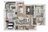 Modern 3D floor plan featuring 2 spacious bedrooms, a sleek open-concept living and dining area, elegant kitchen, and a cozy balcony.