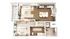 Chic floor plan highlighting a modern 1-bedroom apartment with open-concept living room, stylish kitchen, spacious bathroom, and balcony.