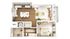 Modern 3D floor plan featuring a spacious open kitchen with island, cozy living room, large bedroom with elegant decor, and inviting balcony.