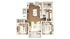Modern 3D floor plan with two cozy bedrooms, stylish open kitchen, and elegant living area with balcony access.