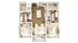 Elegant apartment floor plan showcasing two luxurious bedrooms, modern kitchen with island, spacious living area, and inviting balcony.