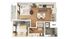 Stylish 3D floor plan showcasing a modern apartment with 2 bedrooms, open-concept living and dining area, sleek kitchen, and a balcony for outdoor leisure.