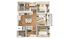 Modern 3D floor plan showcasing 2 bedrooms, 2 bathrooms, an open kitchen with island, and a cozy living area.