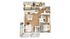 Elegant 2D floor plan showcasing 2 bedrooms, a modern kitchen, and an open-concept living area with a stylish balcony.