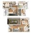 Modern two-story floor plan showcasing 2 bedrooms, 2 bathrooms, a stylish kitchen, inviting living area, and convenient garage space.