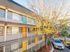 Charming apartment exterior with colorful doors and vibrant autumn foliage, offering a welcoming and stylish living environment.